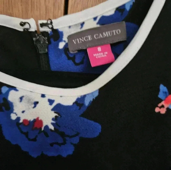 Vince Camuto Black Floral Print Fully Lined Fit & Flare Dress (sz 8) - Picture 4 of 7